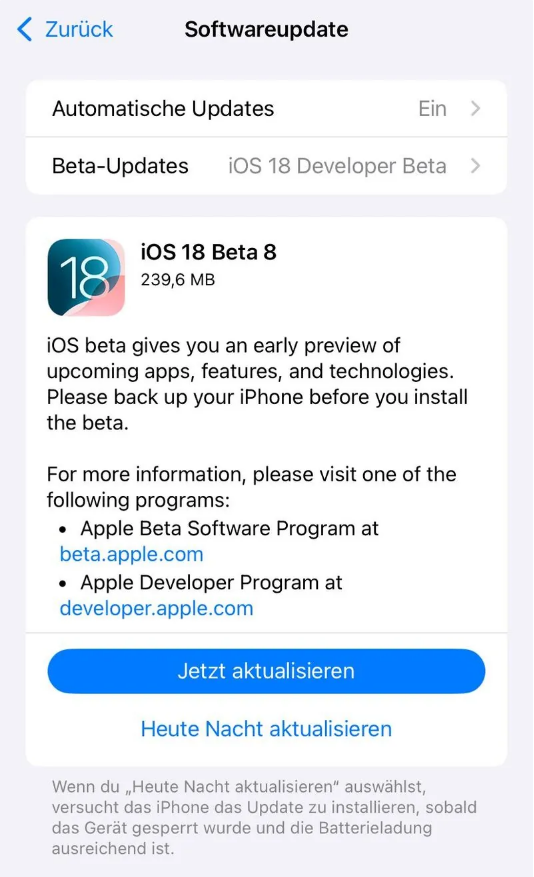 红旗苹果手机维修分享苹果 iOS / iPadOS 18 开发者预览版 Beta 8 发布 